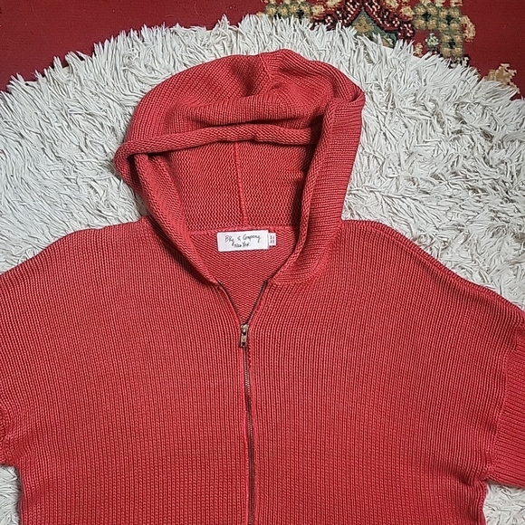 Vintage 90s Y2K Bkg & Company New York Full Zip Up Sweater Red Knit Slouchy - Picture 2 of 9